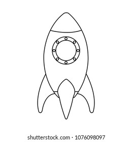 Spaceship rocket taking off on black and white colors