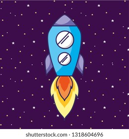 Spaceship rocket taking off to space vector digital illustration image