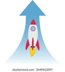 Spaceship rocket taking off. Startup development idea process. Business growth.

