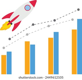 Spaceship rocket taking off. Startup development idea process. Business growth.

