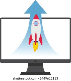 Spaceship rocket taking off. Startup development idea process. Business growth.

