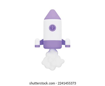 spaceship rocket toy rocket upswing spewing with 3d vector icon cartoon minimal style
