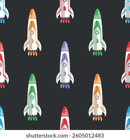 Spaceship rockets seamless pattern, International day of human space flight vector illustration	
