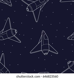 Spaceship seamless pattern background. Shuttle vector illustration. Exploration of the cosmos.