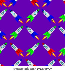 Spaceship, seamless pattern, vector illustration