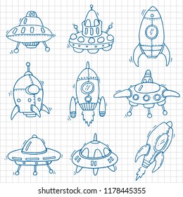 spaceship set vector, doodle art