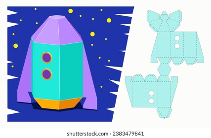 Spaceship Shaped Geschenkbox Design für Süßigkeiten und Biscuits. Die Schneidverpackung für den Einzelhandel. Pappe Pinata für Kinderhandwerk und Urlaub. Faltenfertige Laser-Schneiden.  Vollständig funktionsfähig. 