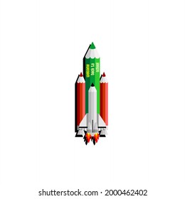 spaceship shaped pencil vector with welcome back to school inscription