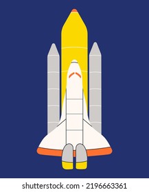 Spaceship, shuttle in simple flat line vector style. Jet plane, nasa, astronomy, cosmos, technology, travel, vehicle, apparatus, explore. Abstract isolated illustration for sticker, icons, patches.