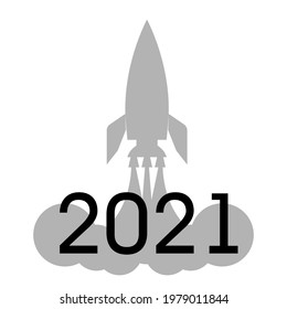 Spaceship sign for 2021 year calendar. Vector illustration