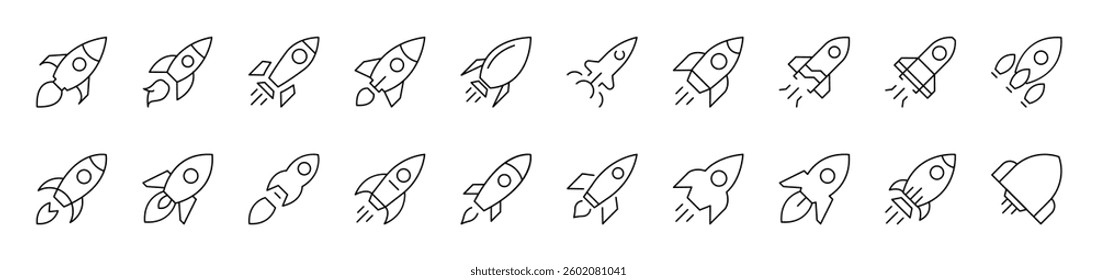 Spaceship Simple Icon Collection. Editable Stroke. Perfect for Infographics, Articles, Books, Flyers, Banners 