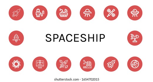 spaceship simple icons set. Contains such icons as Rocket, Astronaut, Moon rover, Ufo, Space station, Black hole, Spacecraft, Observatory, can be used for web, mobile and logo