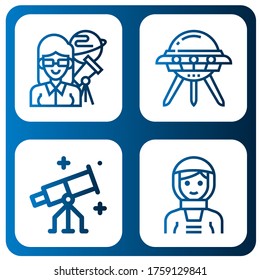 spaceship simple icons set. Contains such icons as Astronomer, Ufo, Stargazing, Astronaut, can be used for web, mobile and logo