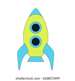 Spaceship simple vector illustration in childish style. Green rocket isolated on white backgound. Spacecraft zooms into space. Business start-up concept. Design template for children