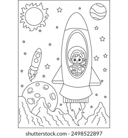 spaceship space coloring book page for kids or grown adults creative coloring mindful relaxation activity