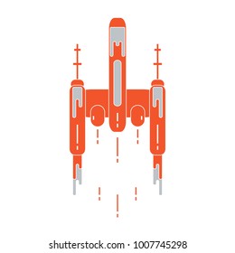 Spaceship. Space exploration, science, technology. Design for banner, poster or print.