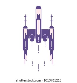 Spaceship. Space exploration, science, technology. Design for banner, poster or print.