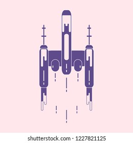 Spaceship. Space exploration, science, technology. Design for banner, poster or print.