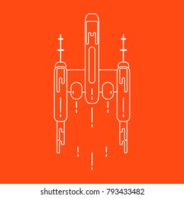 Spaceship. Space exploration, science, technology. Design for banner, poster or print.