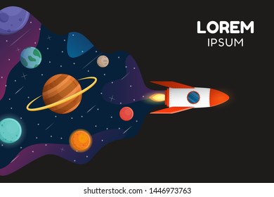spaceship with space galaxy vector on black background or  banner graphic
