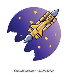 Spaceship to space. Rocket launch set of space missions Image of a rocket with smoke in the background. Rocket vector illustration