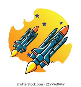 Spaceship to space. Rocket launch set of space missions Image of a rocket with smoke in the background. Rocket vector illustration