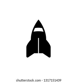Spaceship or space shuttle icon in flat lay isolated on white.