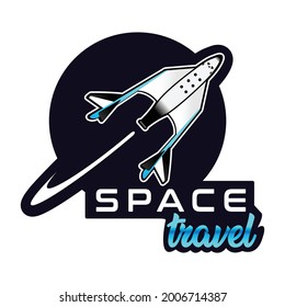 SPACESHIP SPACE TRAVEL ILLUSTRATION LOGO FOR STICKER