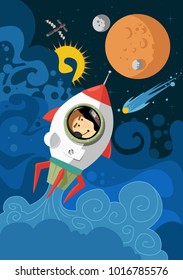 Spaceship in space. Vector illustration.