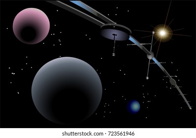 Spaceship in space vector illustration