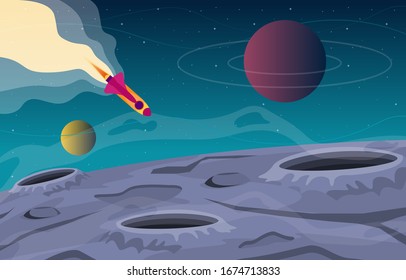 Spaceship Spacecraft Explore Planet Sky Space Science Fiction Fantasy Illustration