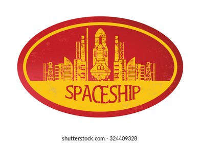 Spaceship stamp design,retro style,grunge vector