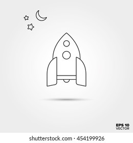 Spaceship, stars and moon Line Icon Vector
