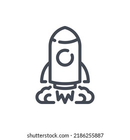Spaceship and Startup Launch line icon. Rocket in space vector outline sign.