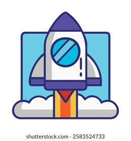 Spaceship takeoff window icon isolated vector