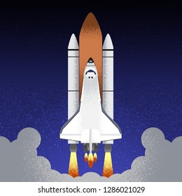 spaceship takes off leaving behind a cloud of smoke