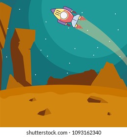 Spaceship taking off from planet