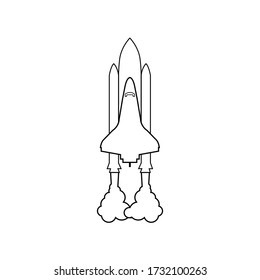 Spaceship taking off, shuttle launch symbol for project startup, adventure or exploration, vector illustration design