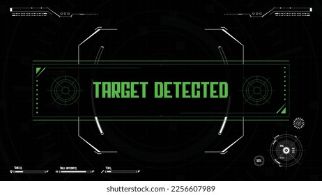 Spaceship target HUD interface concept with warning, target detected. Futuristic GUI interface for drone, game, VR. 