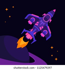 Spaceship Top View Space Vector illustration