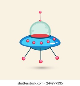 Spaceship toy ready to fly on beige background for kids.