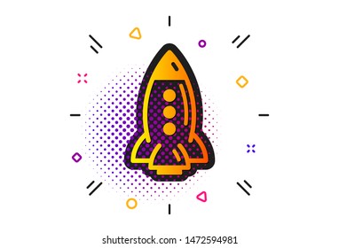 Spaceship transport sign. Halftone circles pattern. Rocket icon. Aircraft symbol. Classic flat rocket icon. Vector