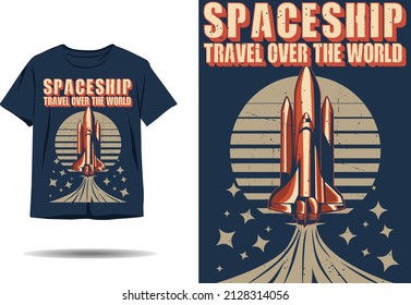 Spaceship travel over the world silhouette t shirt design