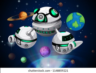 Spaceship travelling through space illustration