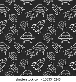 spaceship ufo cartoon seamless pattern