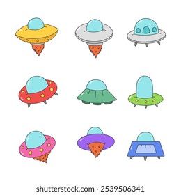 Spaceship UFO icon collection. flat style elements. isolated illustration