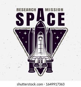 Spaceship vector emblem with sample text isolated illustration