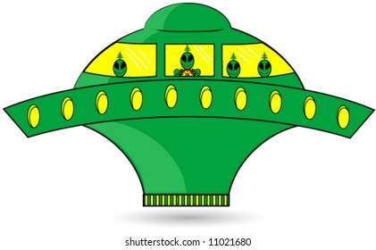 Spaceship Vector with a happy family of aliens.
