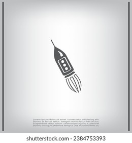 Spaceship, vector icon, flying space rocket. Flat illustration of a flying spaceship. Images of the satellite.