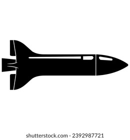 A Spaceship vector isolated on a white background, A spacecraft Rocket black Silhouette